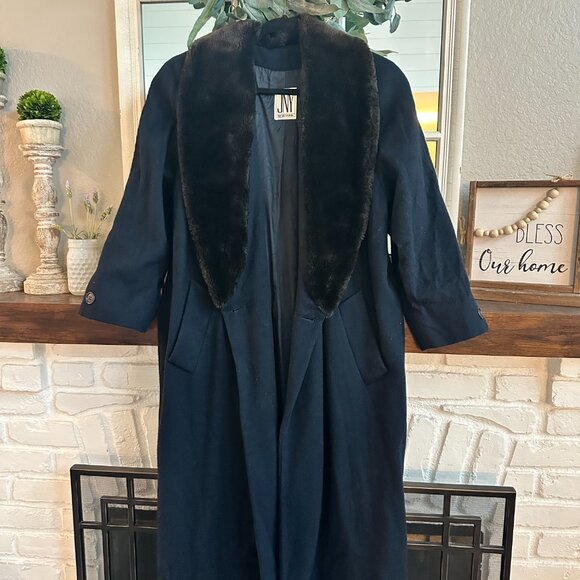 Vintage Jones New York Long Coat w/ Plush Faux Fur Collar | Classic Luxury Outer - Picture 3 of 7
